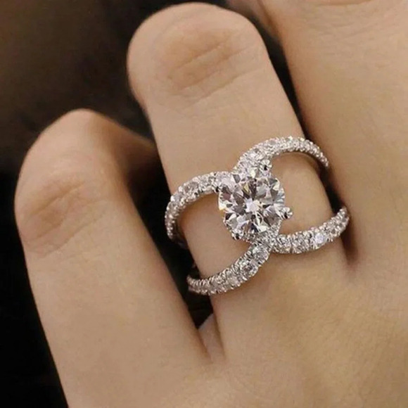 Cross Design Zircon Trendy Fashion Silver Rings for Women, EVGG1317 - Picture 3 of 3